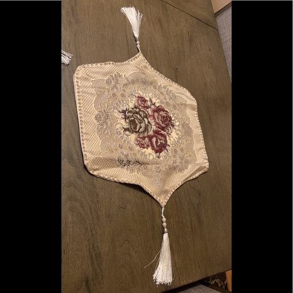 Three Piece Accent Table Cover / Runner Embroidered Red Gold Brown Holiday Eid - Picture 4 of 12